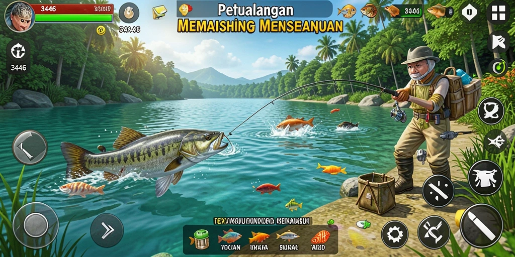 Tampilan gameplay <strong>3446</strong> dengan aksi memancing yang mendebarkan.