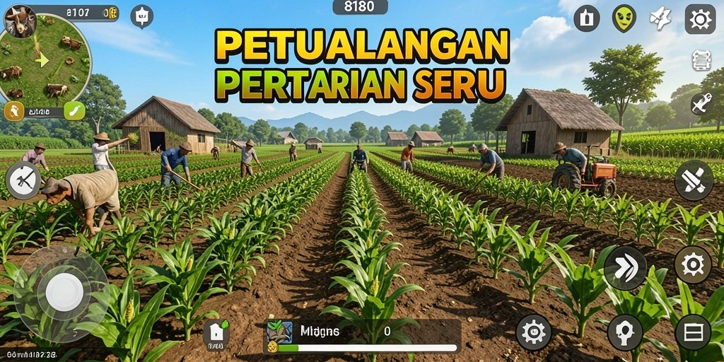 Tampilan menarik dari gameplay 8180 yang menampilkan kebun yang indah.