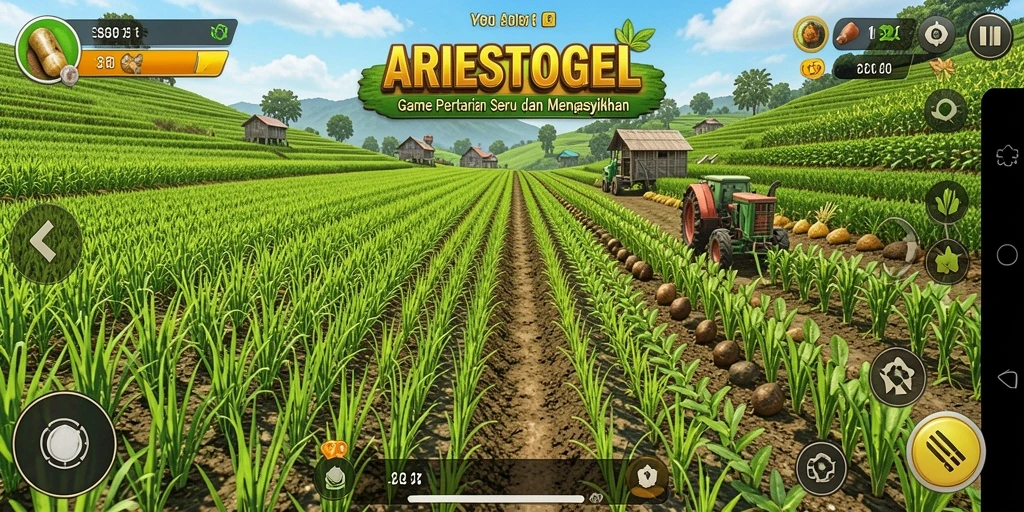Tangkapan layar gameplay <strong>ARIESTOGEL</strong> yang menampilkan aktivitas berkebun yang seru.