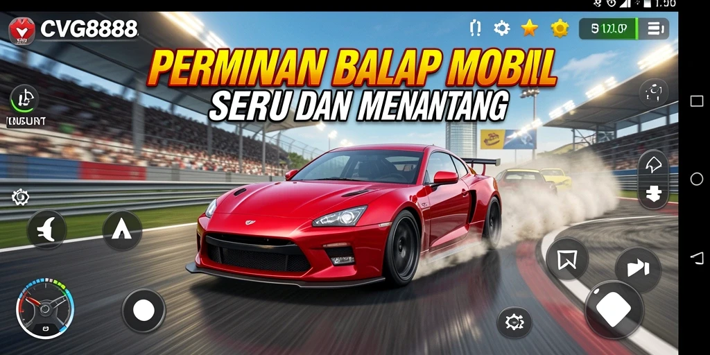 Screenshot gameplay CVG8888 menunjukkan adrenalin balap mobil yang seru.