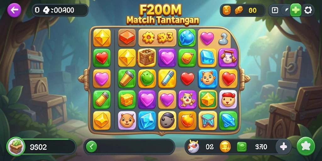 Tangkapan layar F200M menampilkan gameplay seru dan penuh warna dalam genre Match-3.