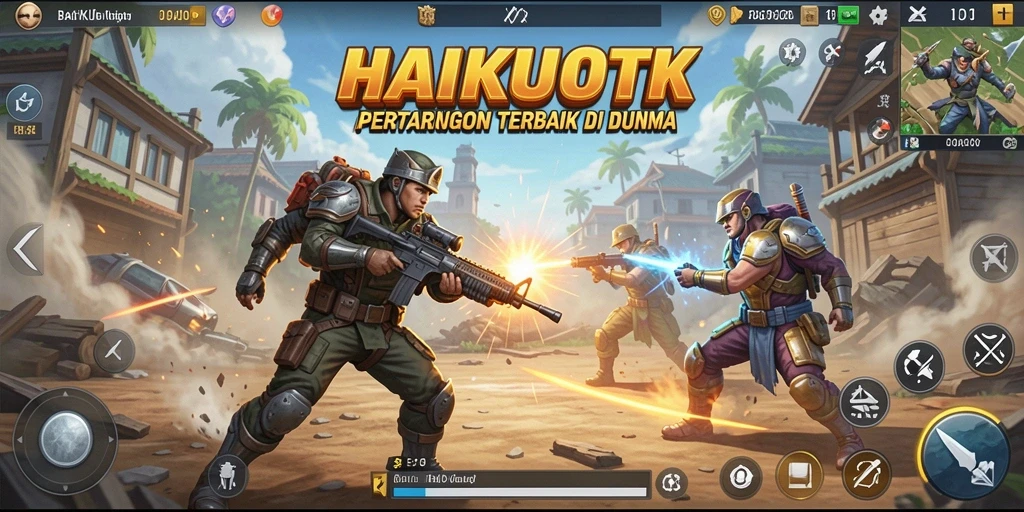 Tampilan aksi mendebarkan dalam HAIKUOTK dengan pemain bertarung dalam arena.