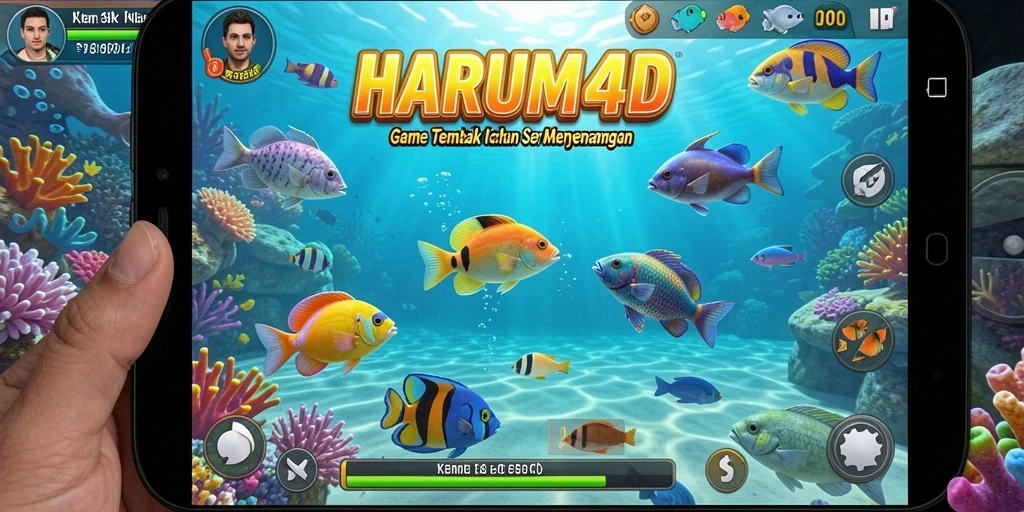 Screenshot gameplay HARUM4D menampilkan aksi seru tembak ikan.