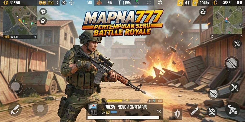 Screenshot MAPNA777 menampilkan pertempuran epik dalam Battle Royale.