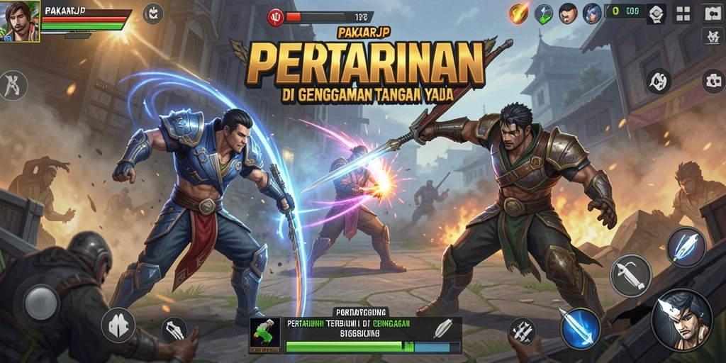 Screenshot utama PAKARJP menampilkan aksi pertarungan yang epik.