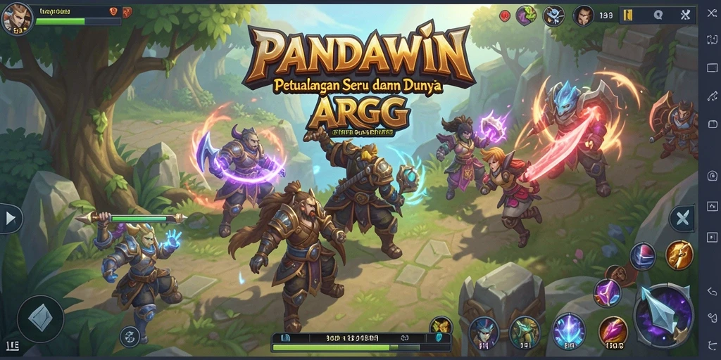 Screenshot utama PANDAWIN memperlihatkan aksi pertarungan ARPG yang intens.